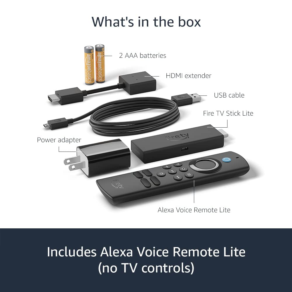 Amazon Fire TV Stick Lite, free and live TV, Alexa Voice Remote Lite, smart home controls, HD streaming