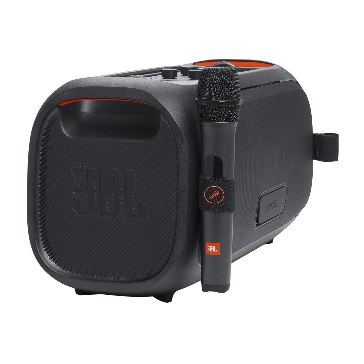JBL PartyBox On-The-Go Essential - Portable Party Speaker with Built-in Lights and Wireless mic, Amazing Pro Sound, IPX4 splashproof Protection, 6 Hours of Playtime, Convenient Shoulder Strap