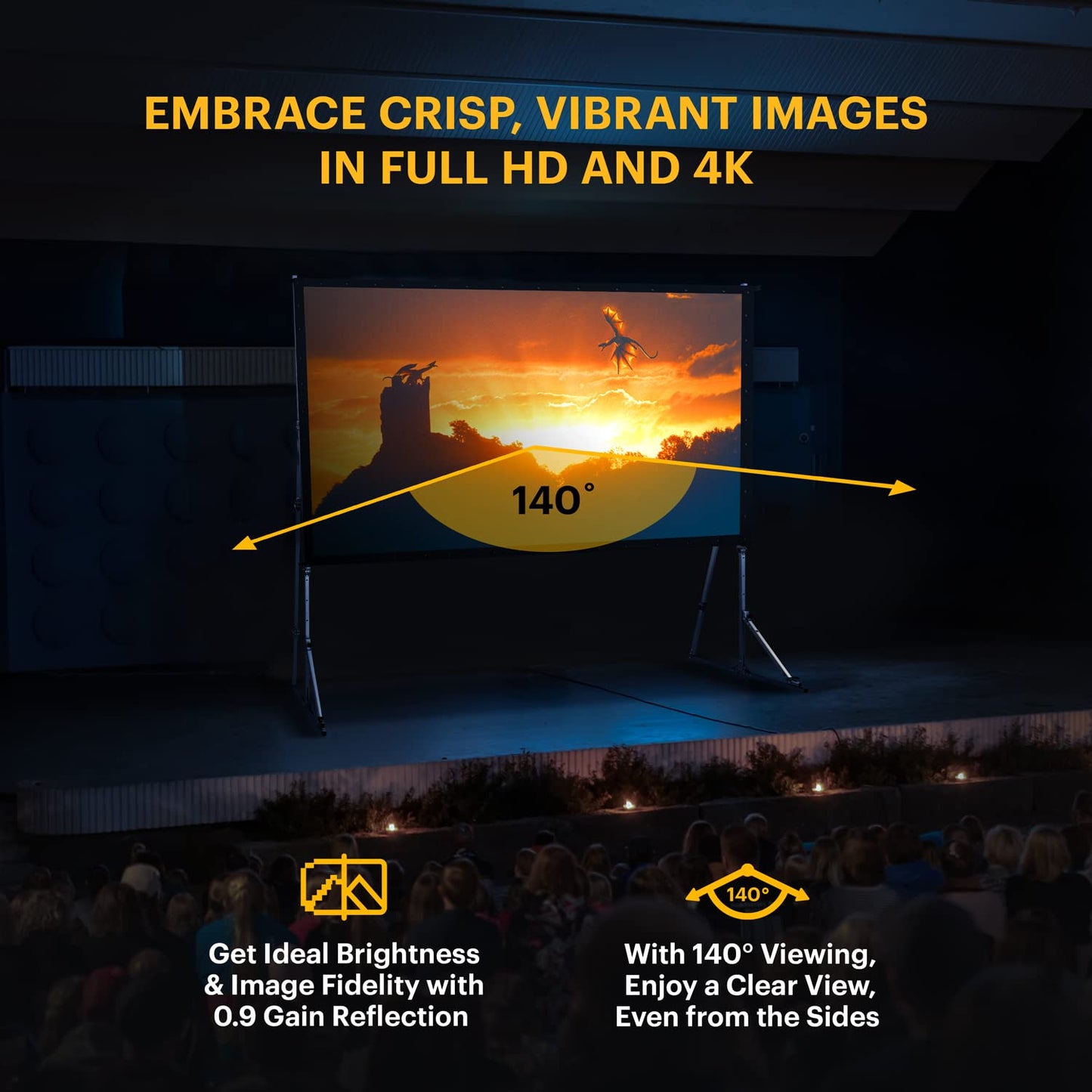 KODAK 150” Dual Projector Screen W/Stand - Fast Fold Gray Rear Projection Backdrop for Outdoor & Indoor Movies with Tripod, Outdoor Stability Kit, & Black Storage Carry Case