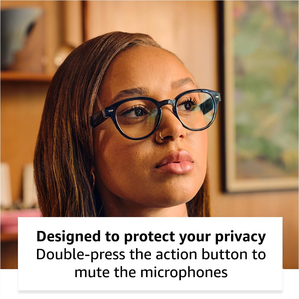 Amazon Echo Frames, an Alexa device (newest model), Smart glasses with Alexa, Round frames in Blue Tortoise with blue light filtering lenses