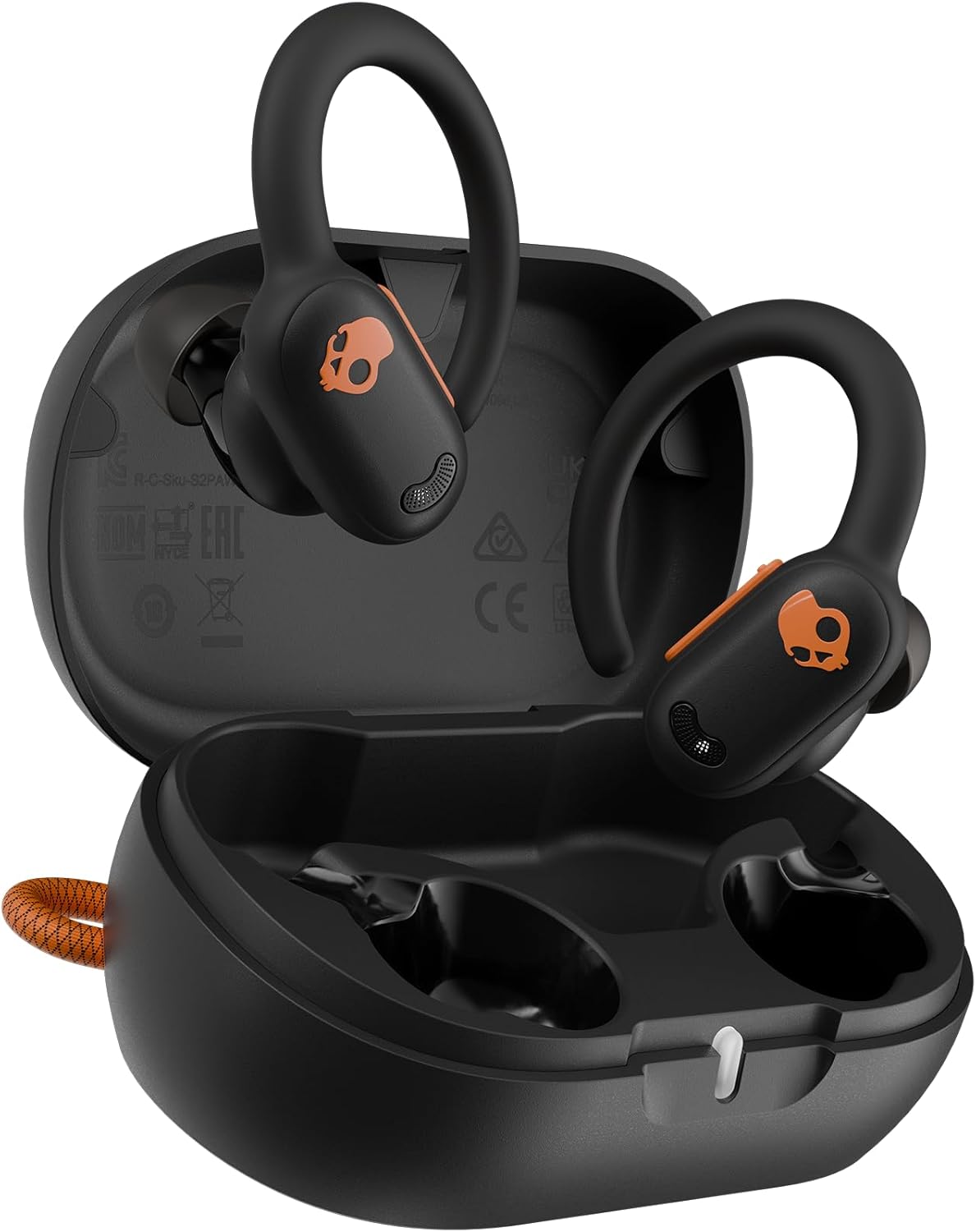 Skullcandy Push ANC Active Wireless Earbuds, Bluetooth Headphones, Noise Cancelling, 58 Hours Battery, Secure-Fit Over-Ear Hanger, Sweat and Waterproof, Microphone for iPhone Android - Black/Orange