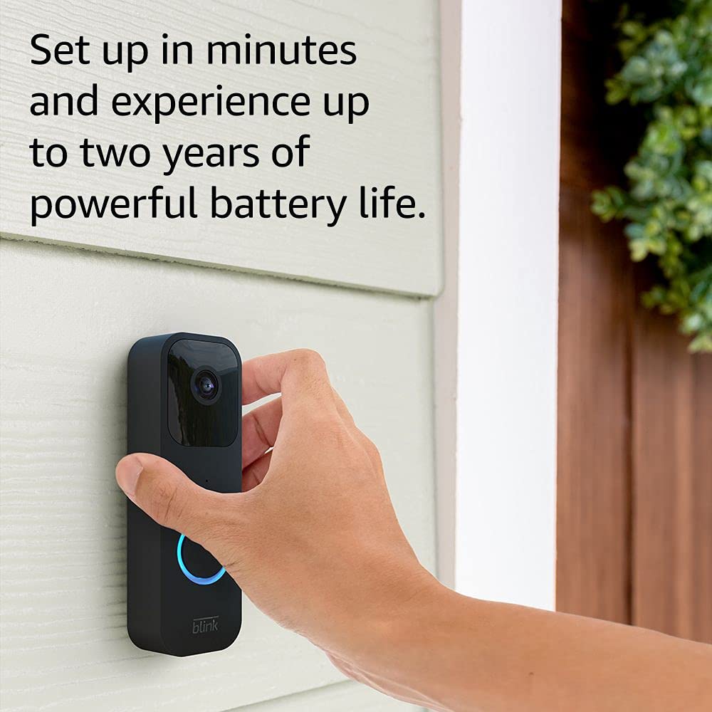 Blink Video Doorbell + Sync Module 2 - Two-way audio, HD video, two-year battery life, motion detection, chime app alerts, Works with Alexa (White)