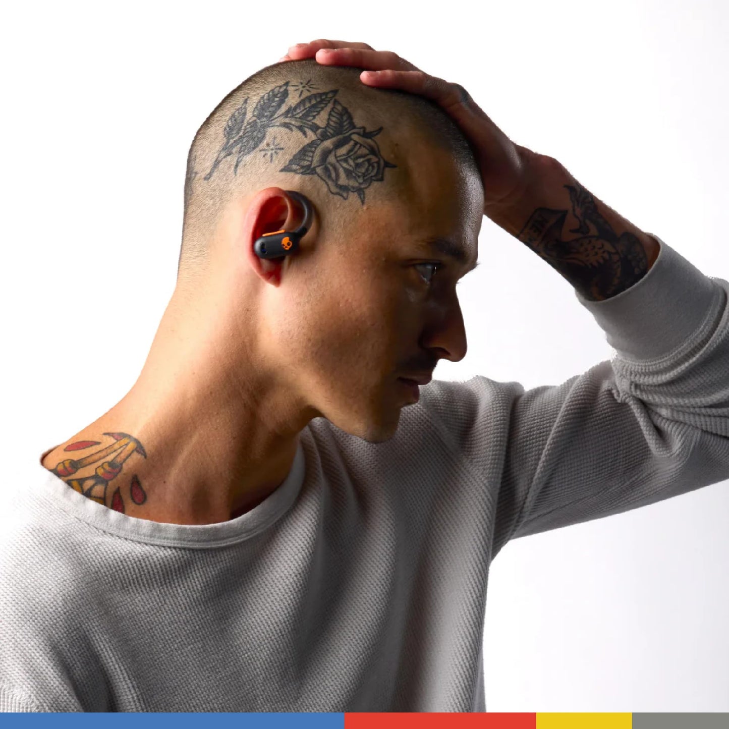 Skullcandy Push ANC Active Wireless Earbuds, Bluetooth Headphones, Noise Cancelling, 58 Hours Battery, Secure-Fit Over-Ear Hanger, Sweat and Waterproof, Microphone for iPhone Android - Black/Orange