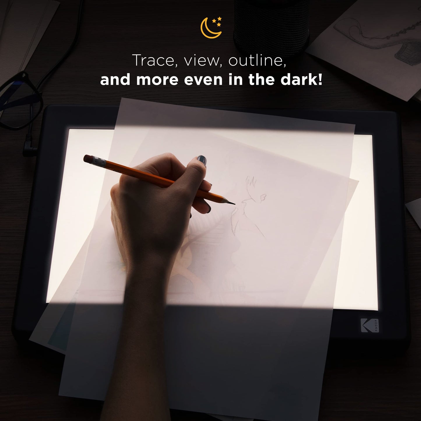 KODAK LED Light Box 5”x4” for Negatives, Slides & Films | Illuminated Board Panel for Viewing & Scanning Photos, Tattoo Drawing, Artist Sketching, Stenciling & More | Glare-Free, Battery & USB Powered