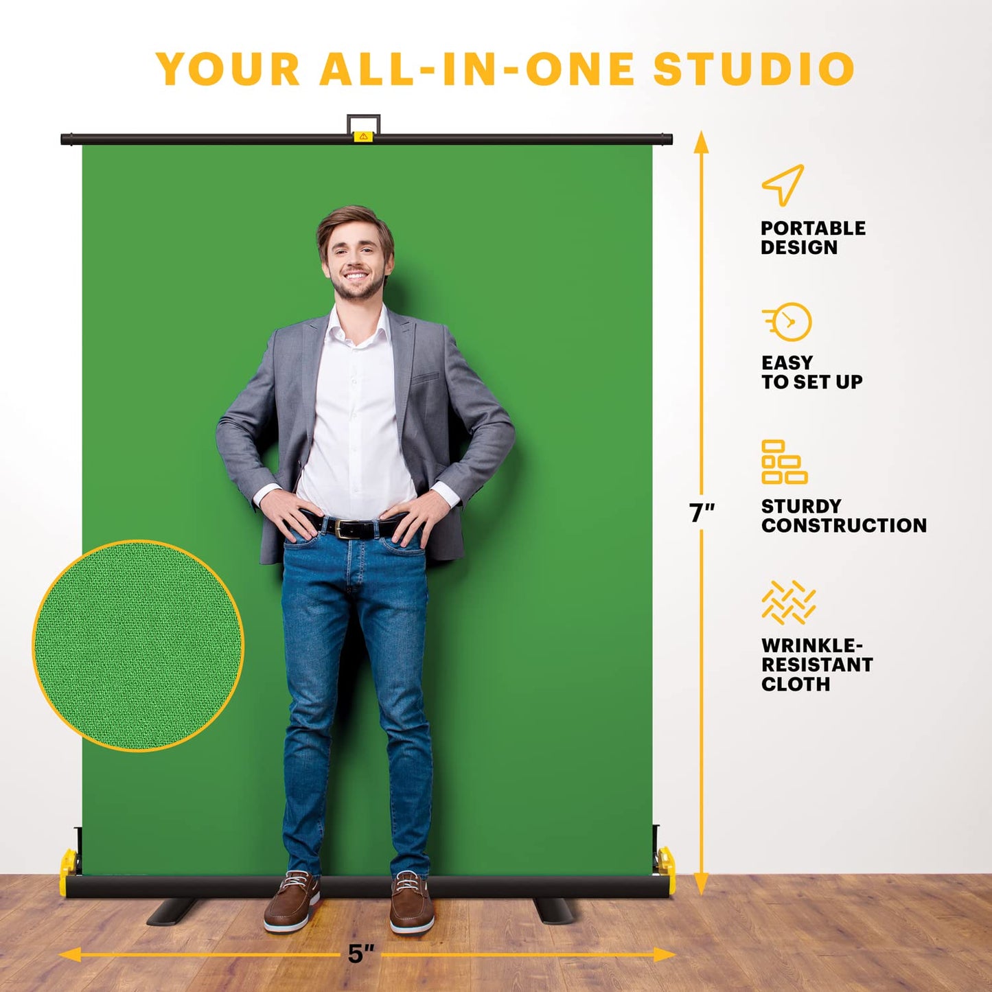 KODAK Green Screen | Portable Collapsible Chroma Key Backdrop & Built-in Stand for Video & Photo Shoots | Auto Lock Frame, Retractable Panel, Compact Aluminum Hard Case & Carry Handle | Quick Setup!