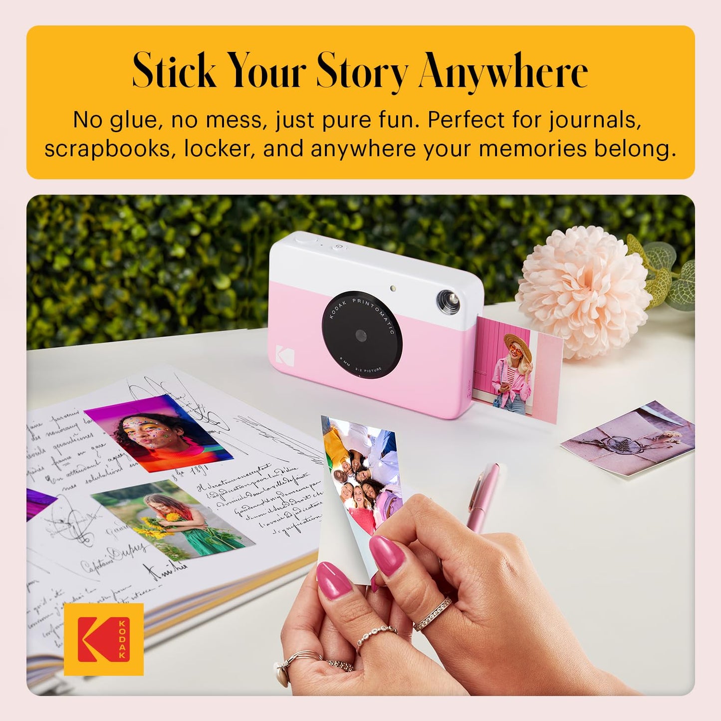 KODAK Printomatic Full-Color Instant Print Digital Camera - Colorful Photos On Zink 2x3" Sticky-Back Photo Paper - 5MP, Portable, Creative Fun Gift for Birthday, Christmas, Holiday - Pink
