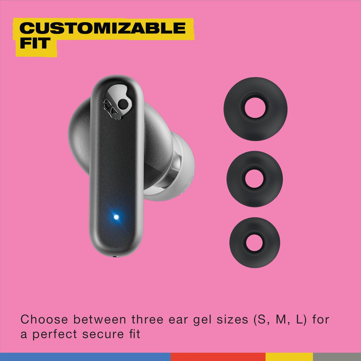 Skullcandy Smokin’ Buds Wireless Earbuds, Bluetooth Headphones, Noise Isolating Fit, Up to 20 Hours Battery, IPX4 Sweat and Water Resistant, Microphone for iPhone Android - Pink