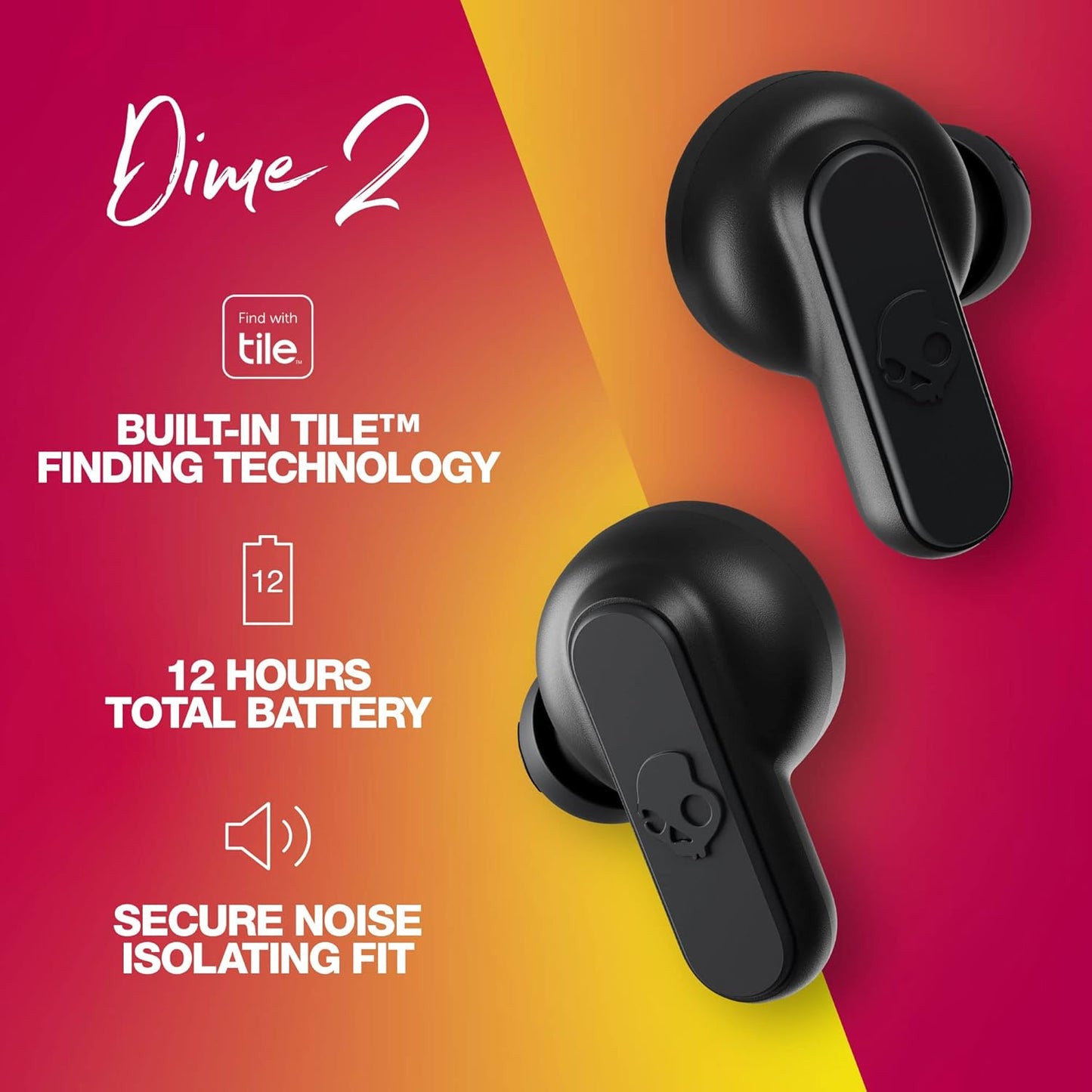 Skullcandy Dime XT 2 IPX4 Sweat and Water-Resistant Wireless In-Ear Earbuds, Black