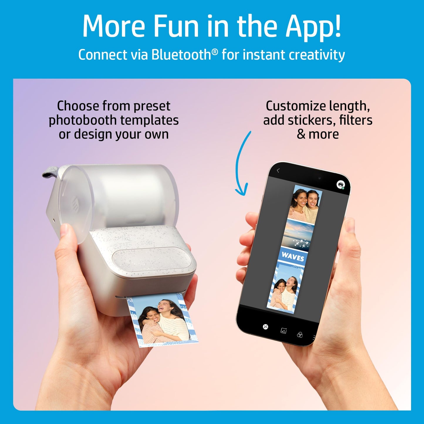 HP Sprocket Panorama Instant Color Label & Smartphone Photo Printer - Portable - Personalize Prints 2” x .5”- 9” on Zink Sticky-Back Photos - Create Photobooth Strips & Custom Designs in App - Grey