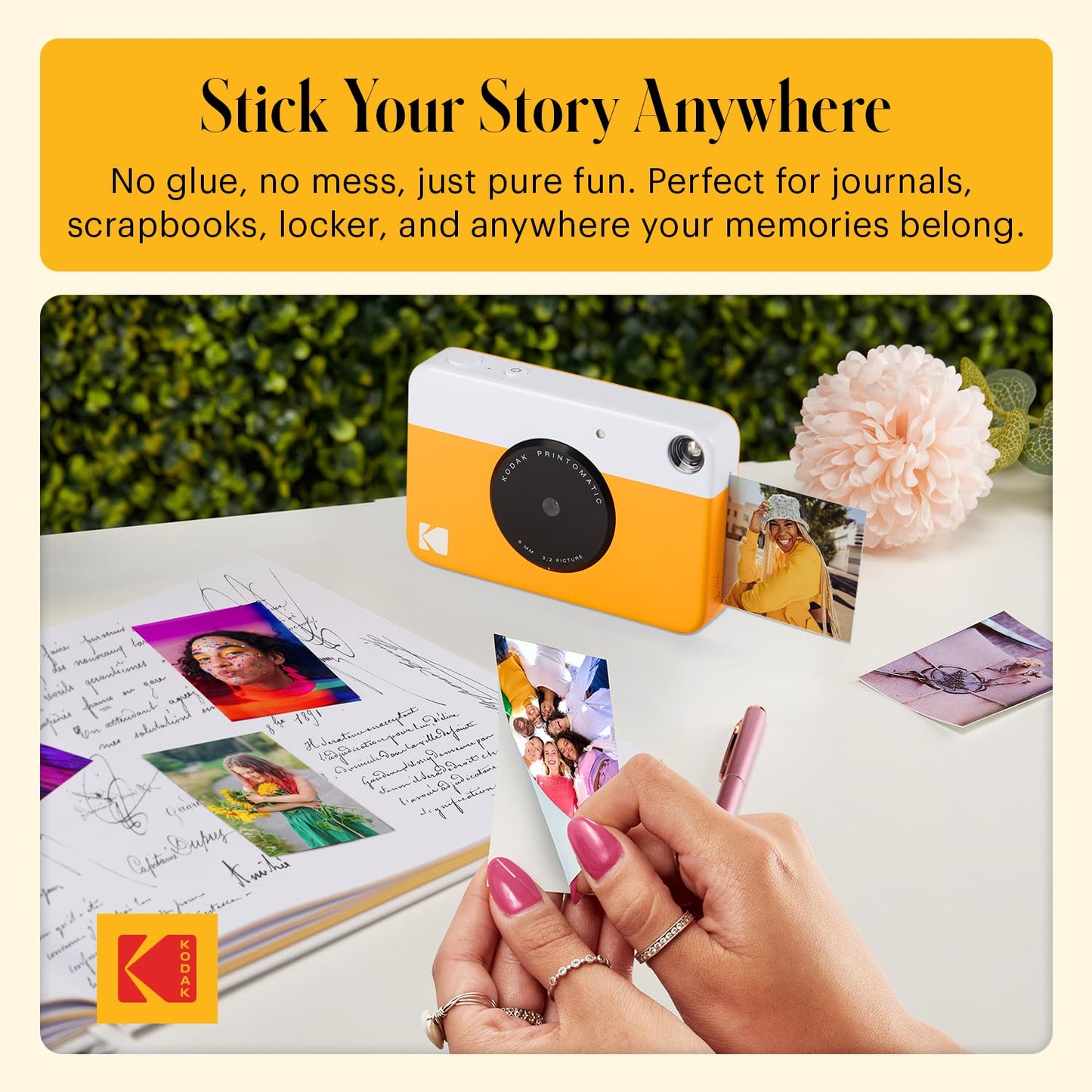 KODAK Printomatic Full-Color Instant Print Digital Camera - Colorful Photos On Zink 2x3" Sticky-Back Photo Paper - 5MP, Portable, Creative Fun Gift for Birthday, Christmas, Holiday - Yellow
