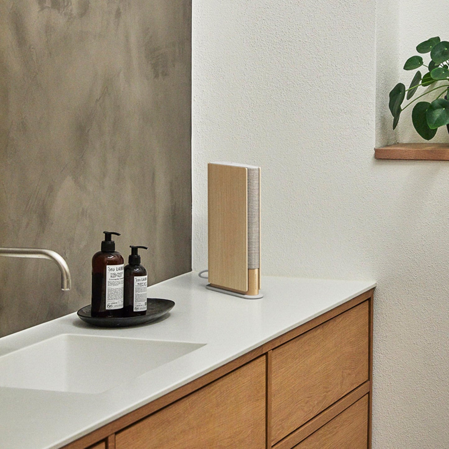 Bang & Olufsen Beosound Emerge Bookshelf Wi-Fi Speaker, Gold Tone/Light Oak