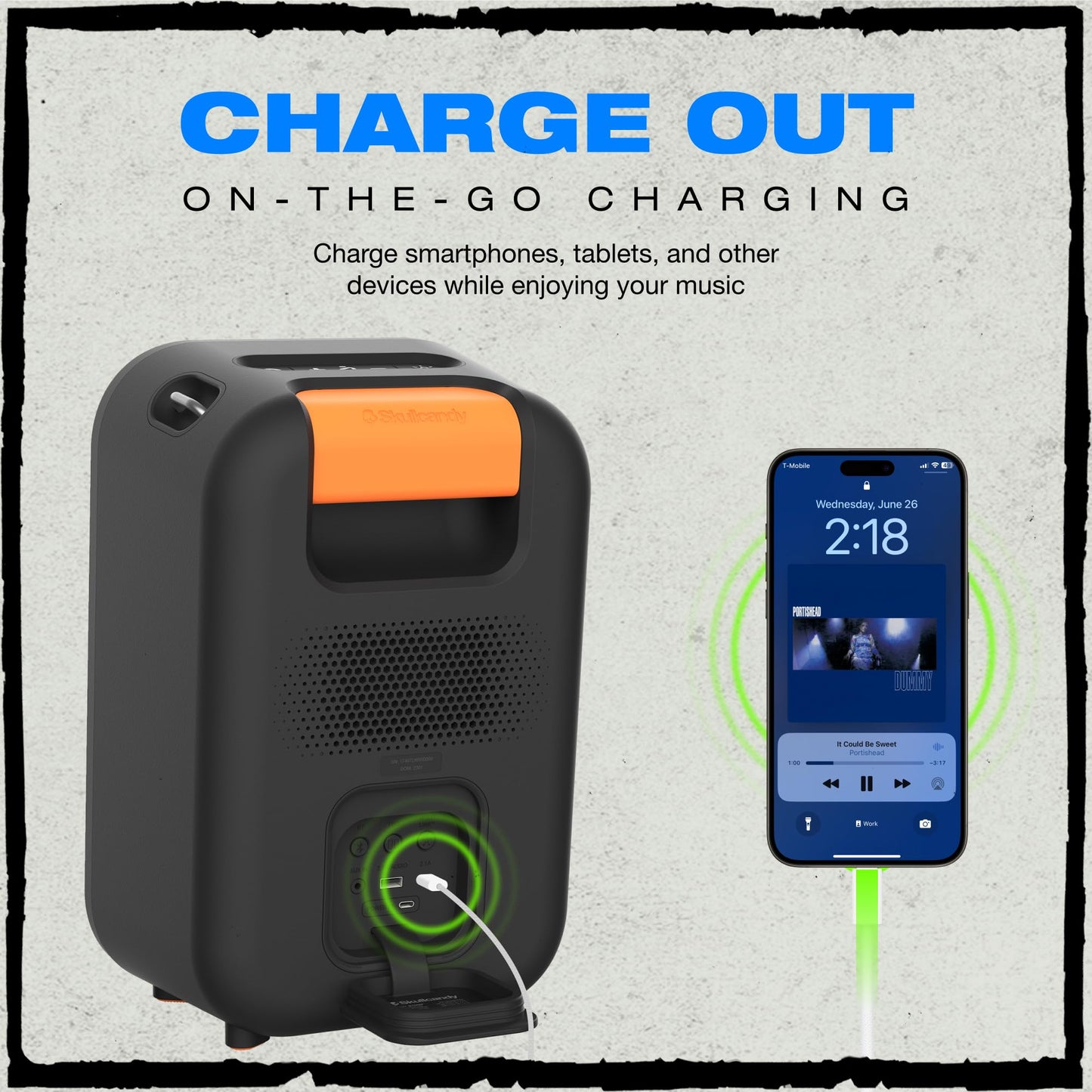 Skullcandy Stomp Bluetooth Speaker - IPX7 Waterproof Wireless Portable Speaker, with LED Lightshow & Strobe Modes, 12 Hour Battery, Multi-Link, & USB-C & USB-A Output Charging (Stomp, Black)