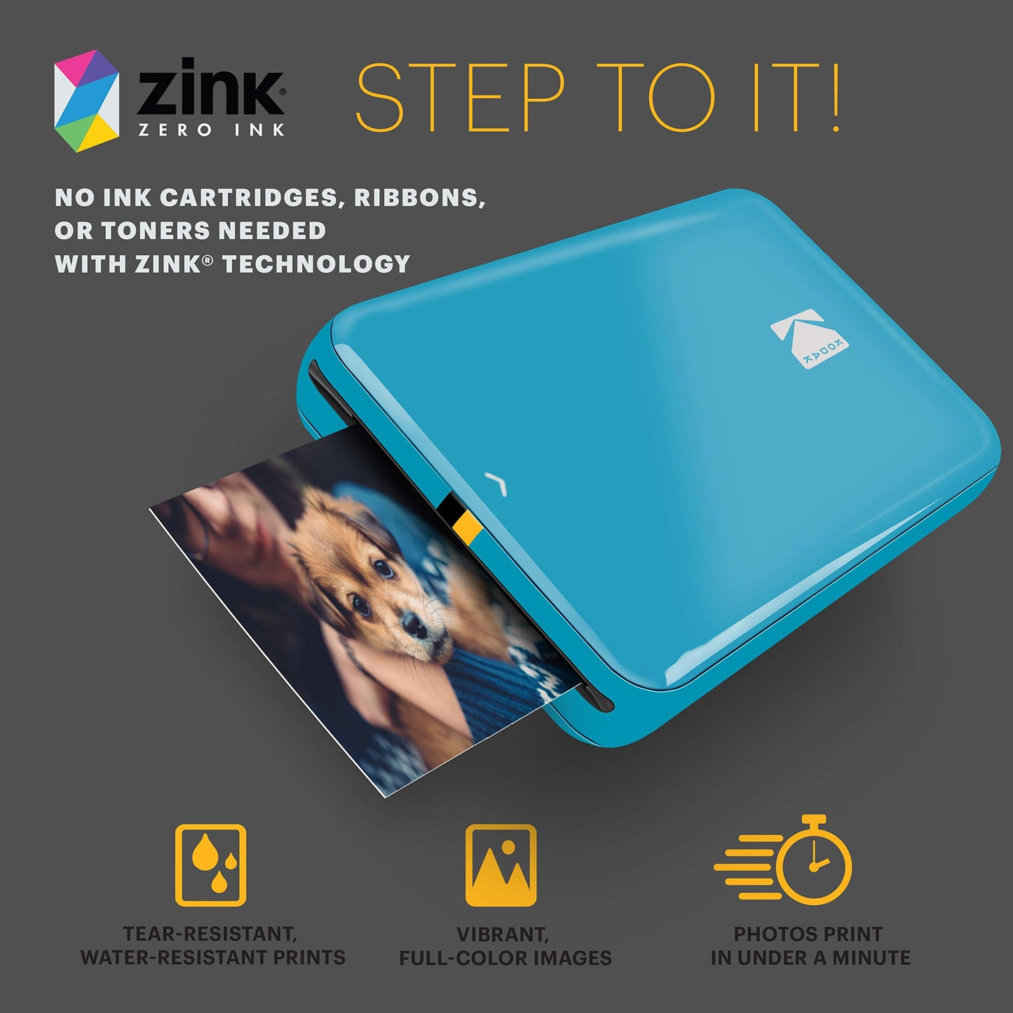KODAK Step Instant Smartphone Photo Printer - Portable Mini Color Wireless Mobile Printer - Zink 2x3” Sticky-Back Photos - Bluetooth Compatible with iOS & Android Devices - Fun Editing App - Blue