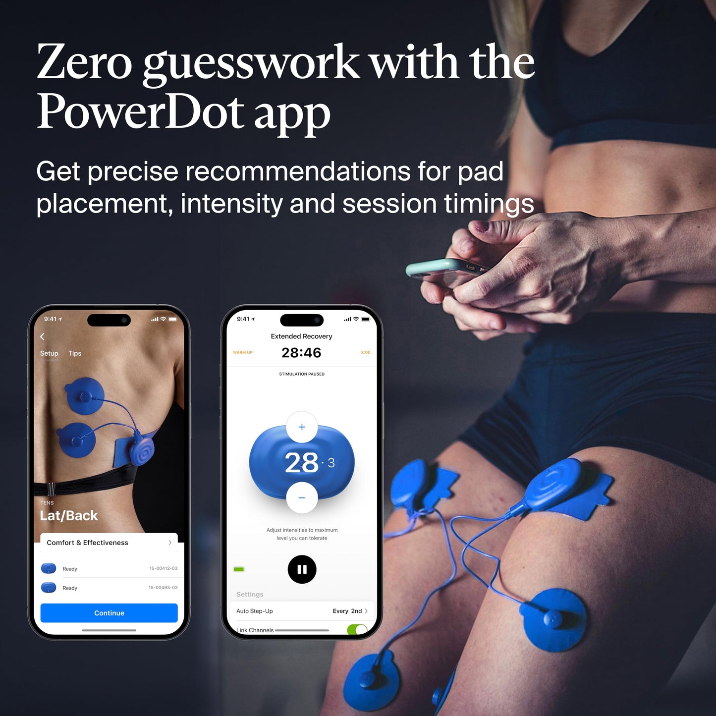 Therabody PowerDot 2.0 Duo - Stim TENS Unit for Pain Relief - Bluetooth Electrical Muscle Stimulation Device, 2 Smart Wireless NMES & TENS Pods for Muscle Pain, PMS and Menstrual Period Cramps (Blue)