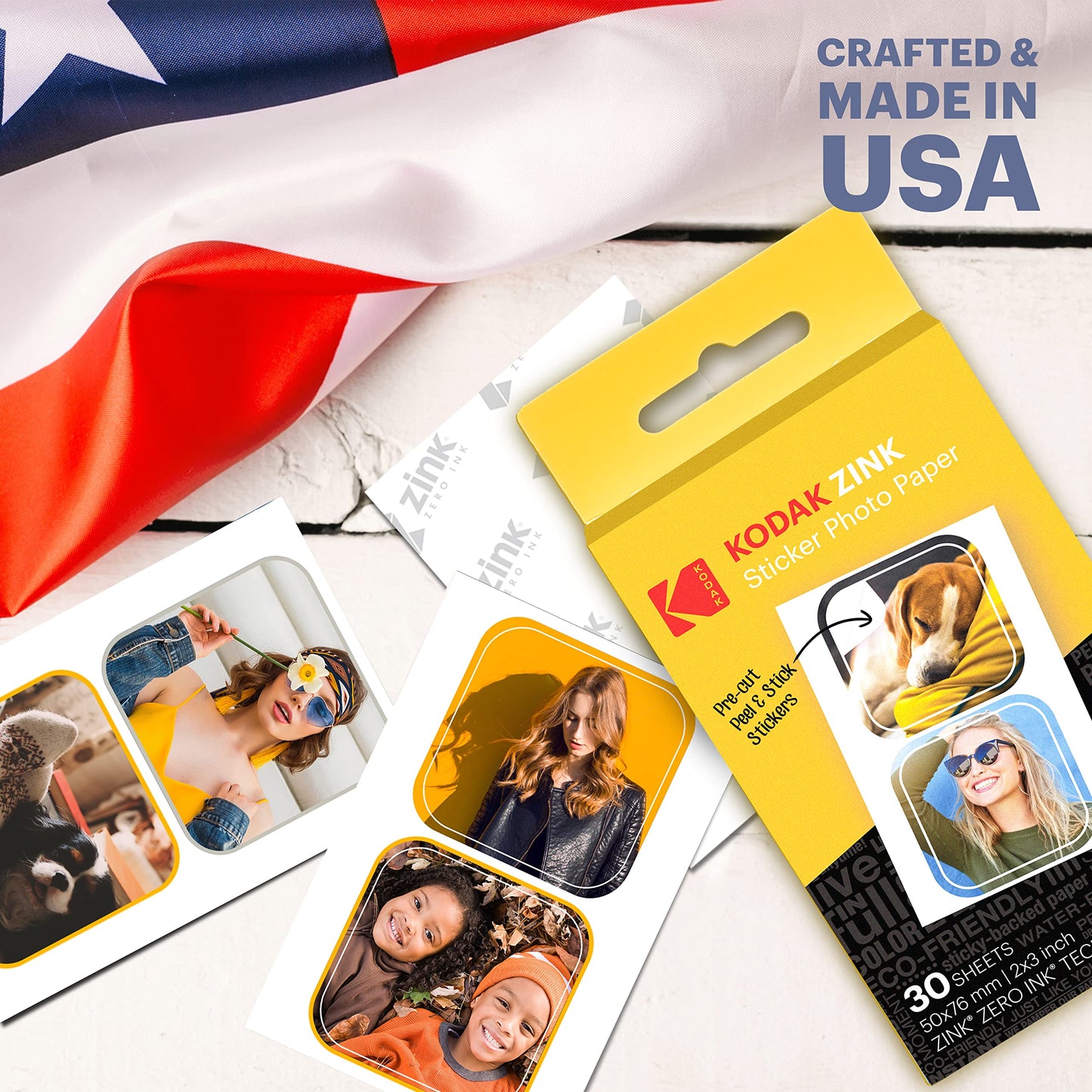 Zink KODAK 2”x3” Premium Pre-Cut Sticker Photo Paper (30 Sheets) Compatible with All KODAK 2x3” Instant Print Products - Except Printomatic