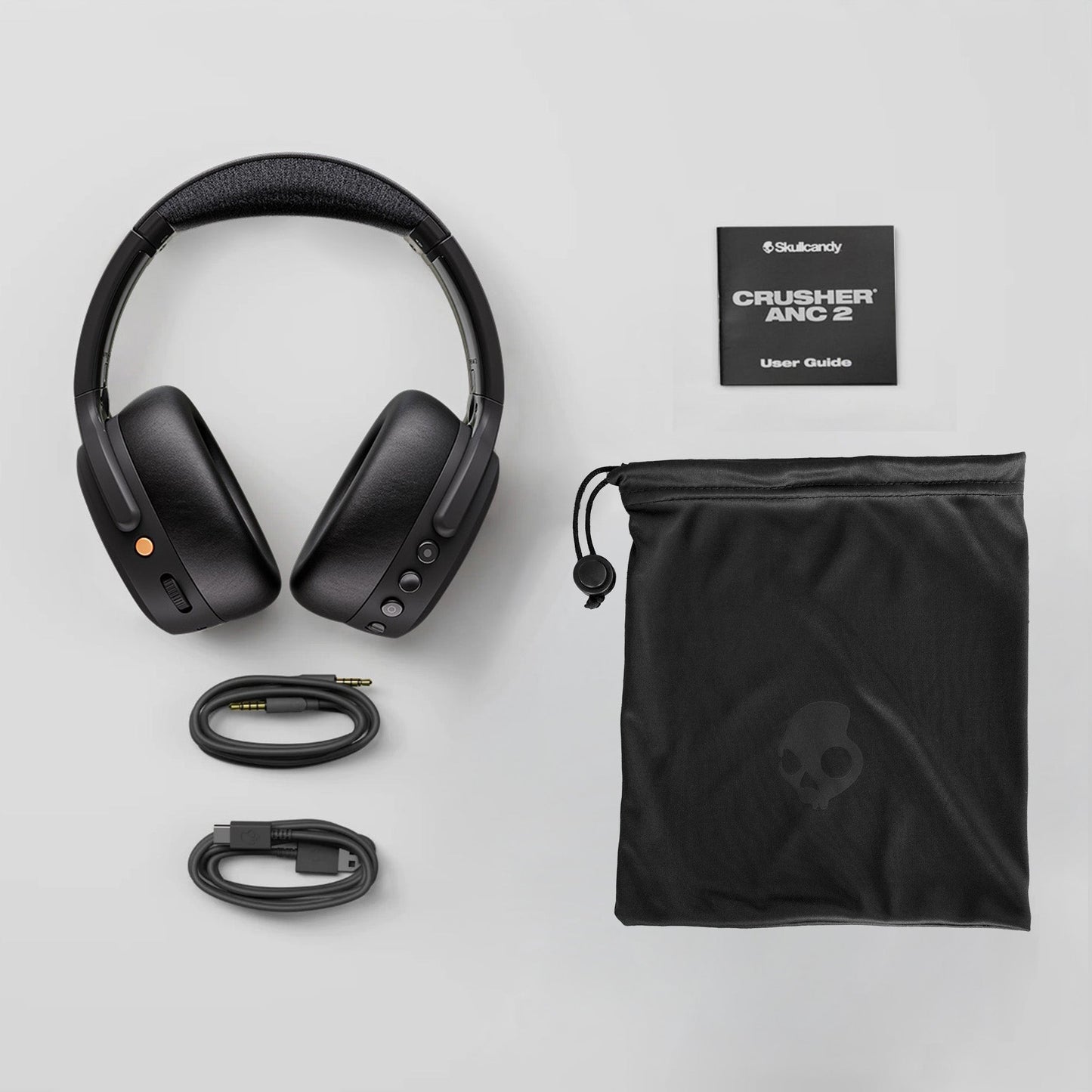 Skullcandy Crusher ANC 2 Over-Ear Noise Canceling Wireless Headphones with Sensory Bass and Charging Cable, 50 Hr Battery, Skull-iQ, Alexa Enabled, Microphone, Works with Bluetooth Devices - Black