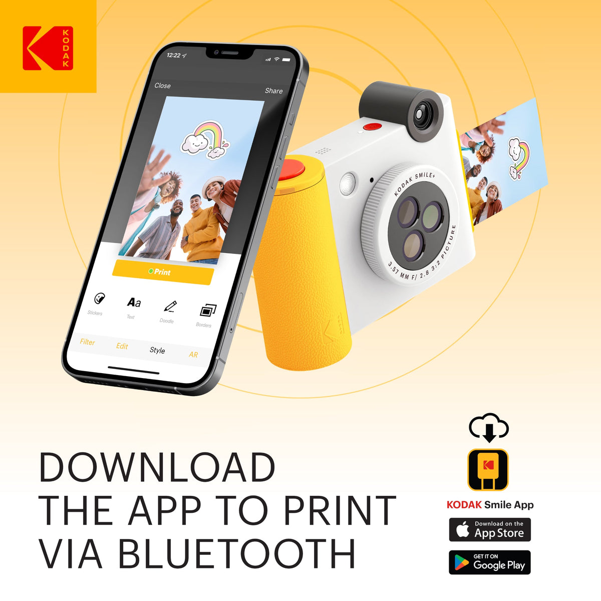 Kodak Smile+ 2-in-1 Instant Print Camera and Bluetooth Photo Printer, 10MP - White