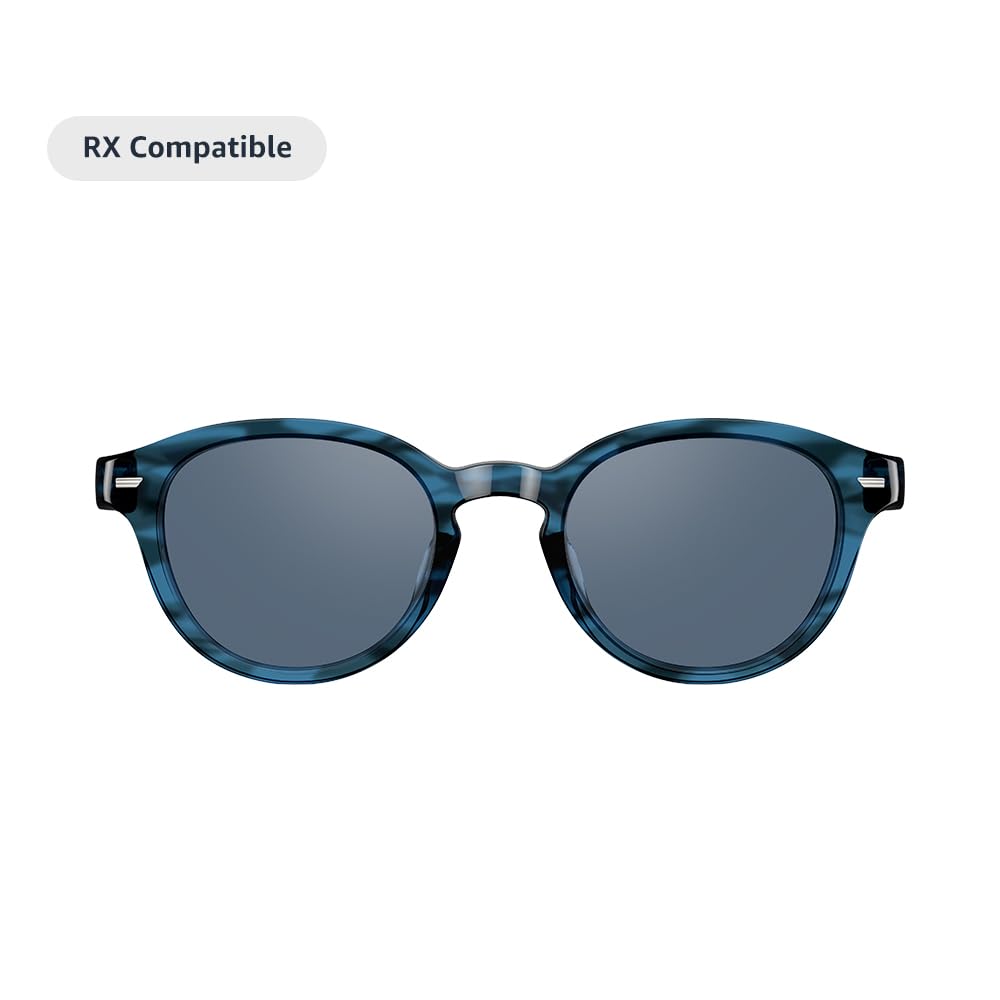 Amazon Echo Frames, an Alexa device (newest model), Smart glasses with Alexa, Round frames in Blue Tortoise with polarized sunglass lenses