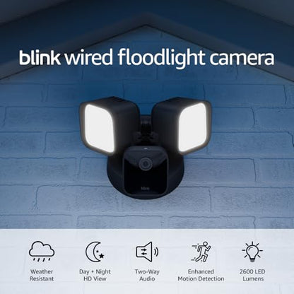 Blink Wired Floodlight Camera - Smart security camera, 2600 lumens, HD live view, enhanced motion detection, built-in siren, Works with Alexa - 1 camera (Black)