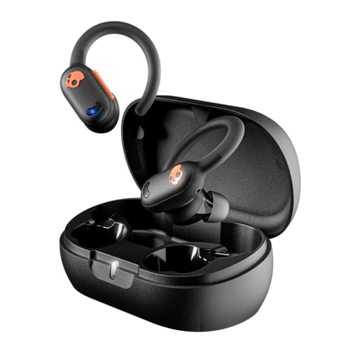 Skullcandy Push ANC Active Wireless Earbuds, Bluetooth Headphones, Noise Cancelling, 58 Hours Battery, Secure-Fit Over-Ear Hanger, Sweat and Waterproof, Microphone for iPhone Android - Black/Orange