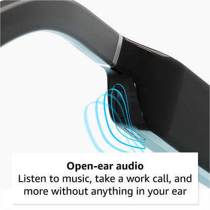 Amazon Echo Frames, an Alexa device (newest model), Smart glasses with Alexa, Square frames in Classic Black with blue light filtering lenses