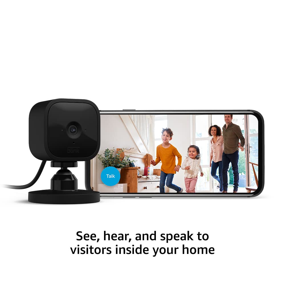 Blink Mini - Compact indoor plug-in smart security camera, 1080p HD video, night vision, motion detection, two-way audio, easy set up, Works with Alexa - 2 cameras (Black)