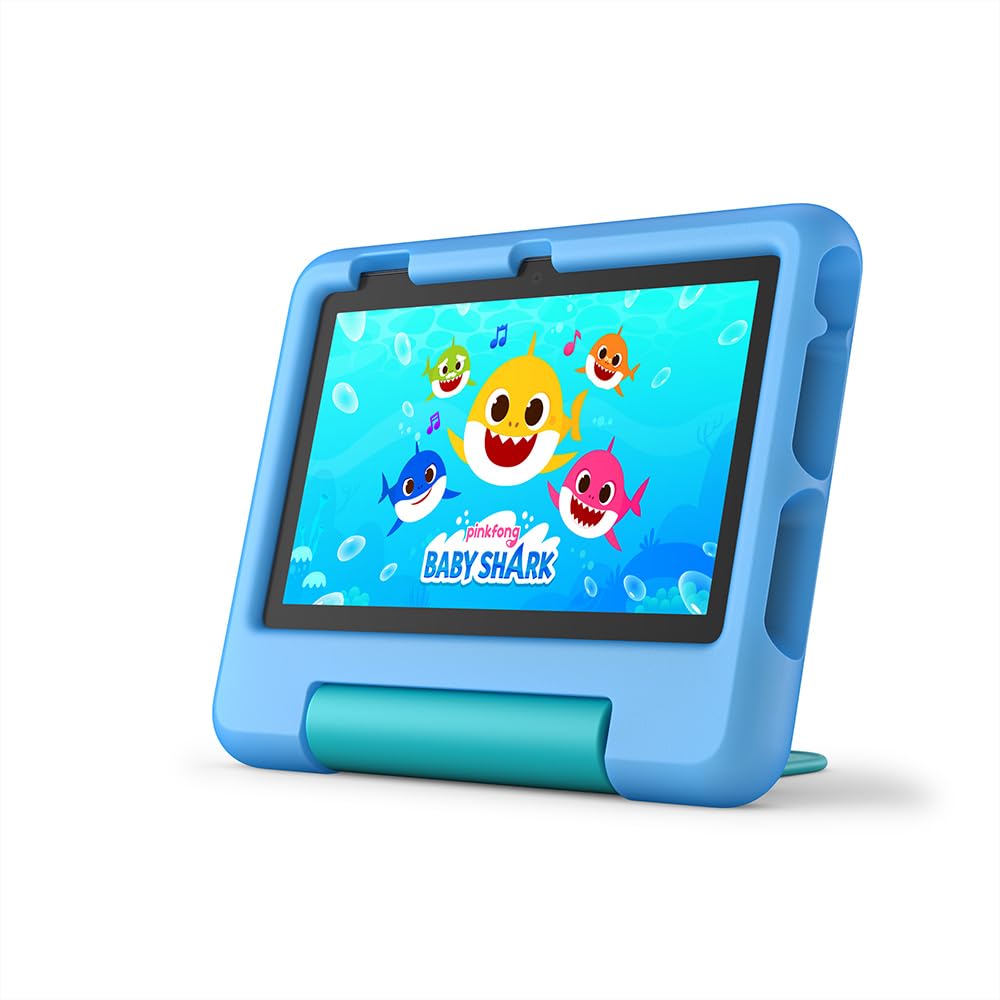 Amazon Fire 7 Kids tablet, ages 3-7. Top-selling 7" kids tablet on Amazon - 2022. Set time limits, age filters, educational goals, and more with parental controls, 32 GB, Blue
