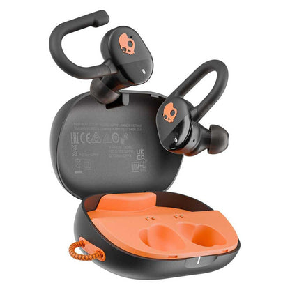 Skullcandy Push Play Active Wireless Earbuds, Bluetooth Headphones, Noise Isolating, 34 Hrs Battery, Secure-Fit Over-Ear Hanger, Sweat Water Resistant, Microphone for iPhone Android - Black/Orange