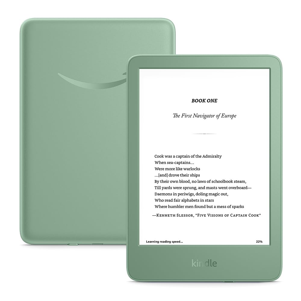 Amazon Kindle 16 GB (newest model) - Lightest and most compact Kindle, now with faster page turns, and higher contrast ratio, for an enhanced reading experience - Matcha