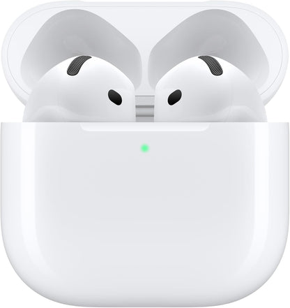 Apple AirPods 4 Wireless Earbuds, Bluetooth Headphones, Personalized Spatial Audio, Sweat and Water Resistant, USB-C Charging Case, H2 Chip, Up to 30 Hours of Battery Life, Effortless Setup for iPhone