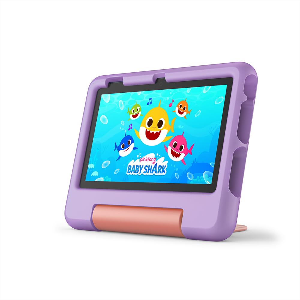 Amazon Fire 7 Kids tablet (newest model) ages 3-7. Top-selling 7" kids tablet on Amazon. Set time limits, age filters, educational goals, and more with parental controls, 32 GB, Purple