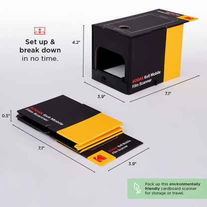 KODAK 6x6 Mobile Film Scanner, Convert and Save 6x6 Slides & Negatives [120 & 220 Film Formats] to Your Smartphone | Eco-Friendly Cardboard Scanner Box, LED Light Panel & Gloves