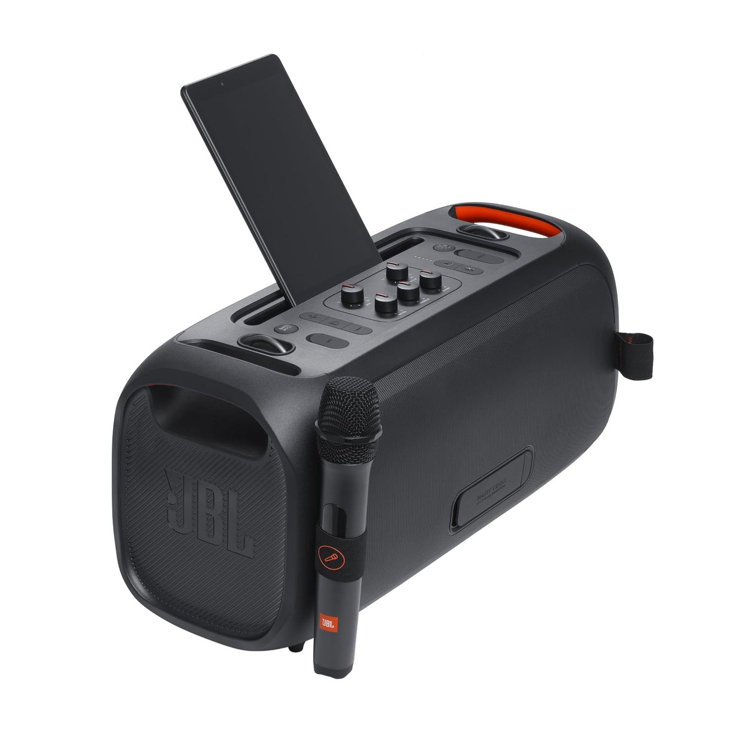 JBL PartyBox On-The-Go Essential - Portable Party Speaker with Built-in Lights and Wireless mic, Amazing Pro Sound, IPX4 splashproof Protection, 6 Hours of Playtime, Convenient Shoulder Strap