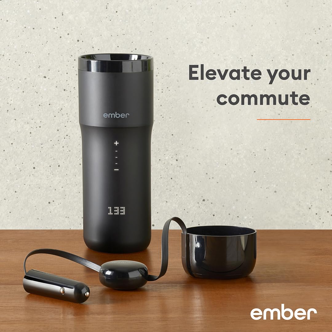 Ember Travel Mug 2+, 12 oz, Temperature Control Smart Travel Mug, Stainless Steel, Slate Black (with Apple Find My)