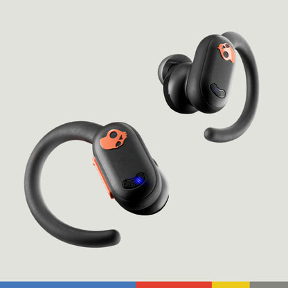 Skullcandy Push ANC Active Wireless Earbuds, Bluetooth Headphones, Noise Cancelling, 58 Hours Battery, Secure-Fit Over-Ear Hanger, Sweat and Waterproof, Microphone for iPhone Android - Black/Orange