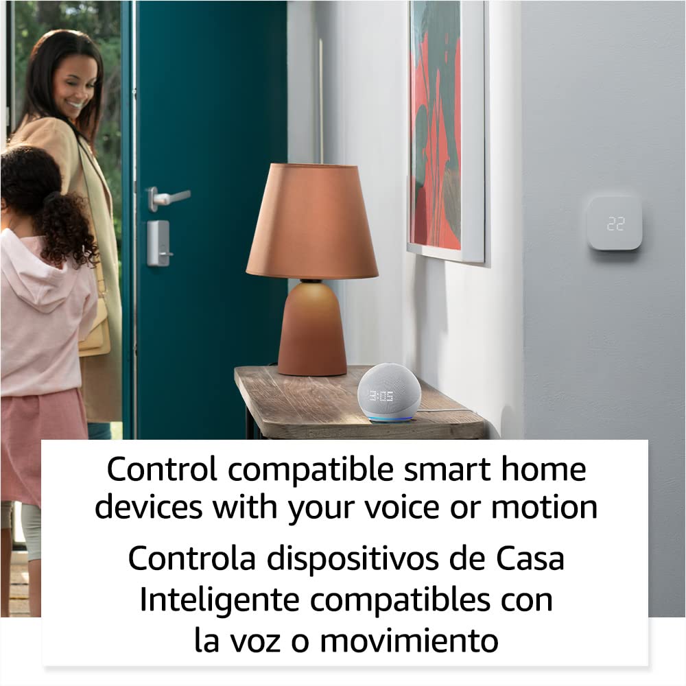 Echo Dot (5th Gen, 2022 release) with clock | International Version with EU Power Adaptor | Smart speaker with clock and Alexa | Glacier White