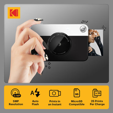 KODAK Printomatic Full-Color Instant Print Digital Camera - Colorful Photos On Zink 2x3" Sticky-Back Photo Paper - 5MP, Portable, Creative Fun Gift for Birthday, Christmas, Holiday - Black