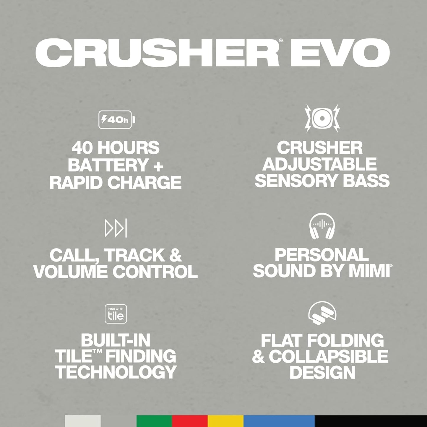 Skullcandy Crusher Evo Wireless Bluetooth Headphones with Multi-Sensory Bass, Noise Isolating Over-Ear Fit, Up to 40 Hours Battery, Microphone for iPhone Android - Bone