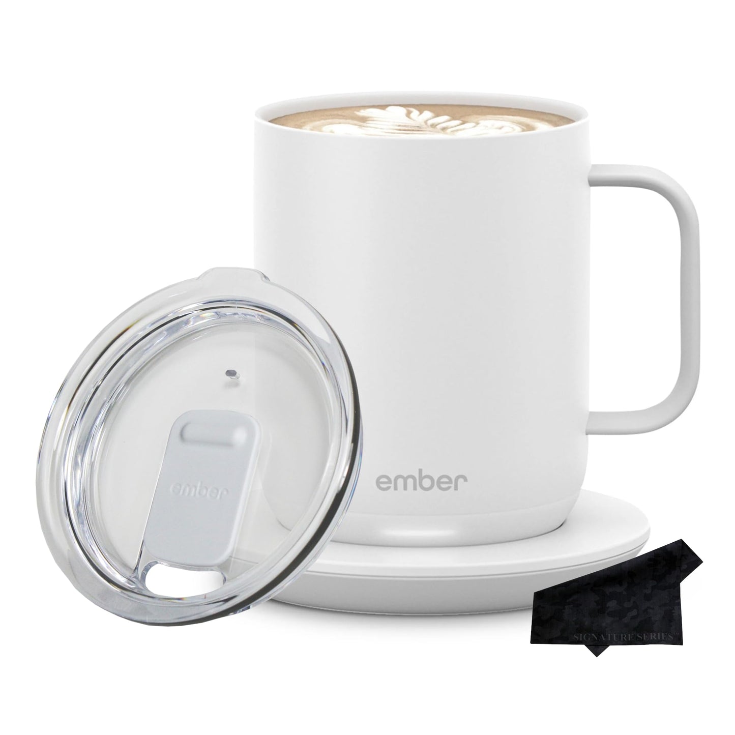 Ember Temperature Control Smart Mug 2, 14 oz, App Controlled Heated Coffee Cup, Double your battery life when you pair Ember Mug with an Ember Sliding Lid, Signature Series Cloth