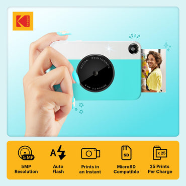 KODAK Printomatic Full-Color Instant Print Digital Camera - Colorful Photos On Zink 2x3" Sticky-Back Photo Paper - 5MP, Portable, Creative Fun Gift for Birthday, Christmas, Holiday - Blue