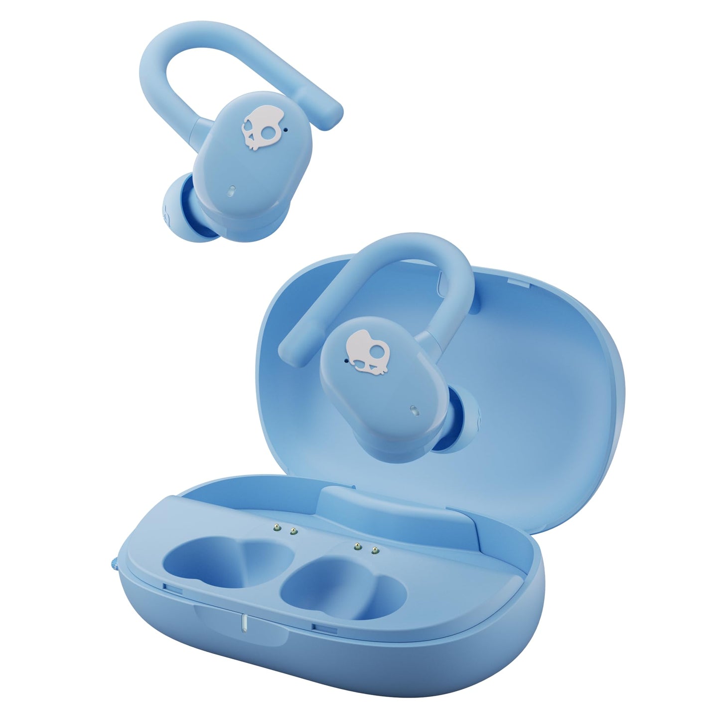 Skullcandy Push Play Active Wireless Earbuds, Bluetooth Headphones, Noise Isolating, 34 Hrs Battery, Secure-Fit Over-Ear Hanger, Sweat Water Resistant, Microphone for iPhone Android - Preppy Blue