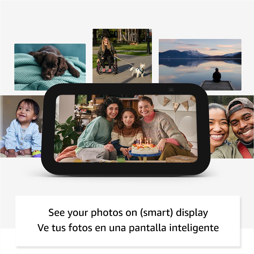 Echo Show 5 (3rd Gen, 2023 release) | Smart display with deeper bass and clearer sound | International Version with EU Power Adaptor | Charcoal