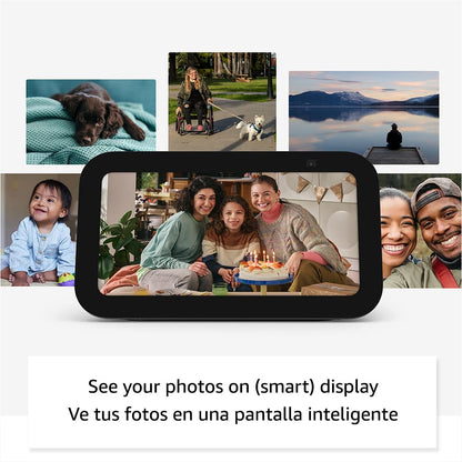 Echo Show 5 (3rd Gen, 2023 release) | Smart display with deeper bass and clearer sound | International Version with EU Power Adaptor | Charcoal