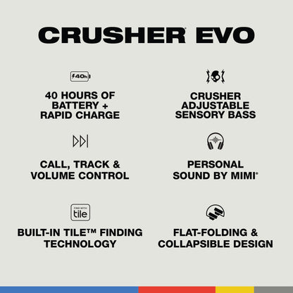 Skullcandy Crusher Evo Wireless Bluetooth Headphones with Multi-Sensory Bass and Charging Cable, Noise Isolating Over-Ear Fit, Up to 40 Hours Battery, Microphone for iPhone Android - Chill Grey
