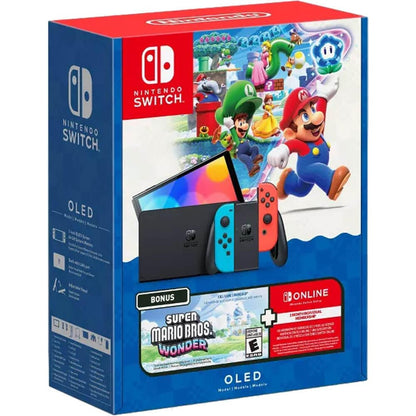 Nintendo Switch OLED Model Super Mario Bros. Wonder Bundle with Switch Online - Red/Blue