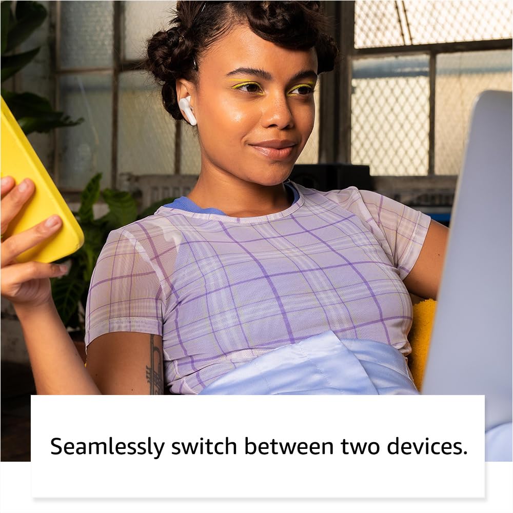 Amazon Echo Buds (newest model), True Wireless Bluetooth 5.2 Earbuds with Alexa, audio personalization, multipoint, 20H battery with charging case, fast charging, sweat resistant, Glacier White