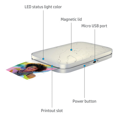 HP Sprocket Select Portable 2.3x3.4" Instant Photo Printer (Eclipse) Print Pictures on Zink Sticky-Backed Paper from your iOS & Android Device.,White