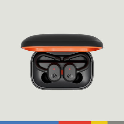 Skullcandy Push Active Wireless Earbuds, Bluetooth Headphones, Noise Isolating, 44 Hrs Battery, Secure-Fit Over-Ear Hanger, Sweat and Water Resistant, Microphone for iPhone Android - True Black/Orange