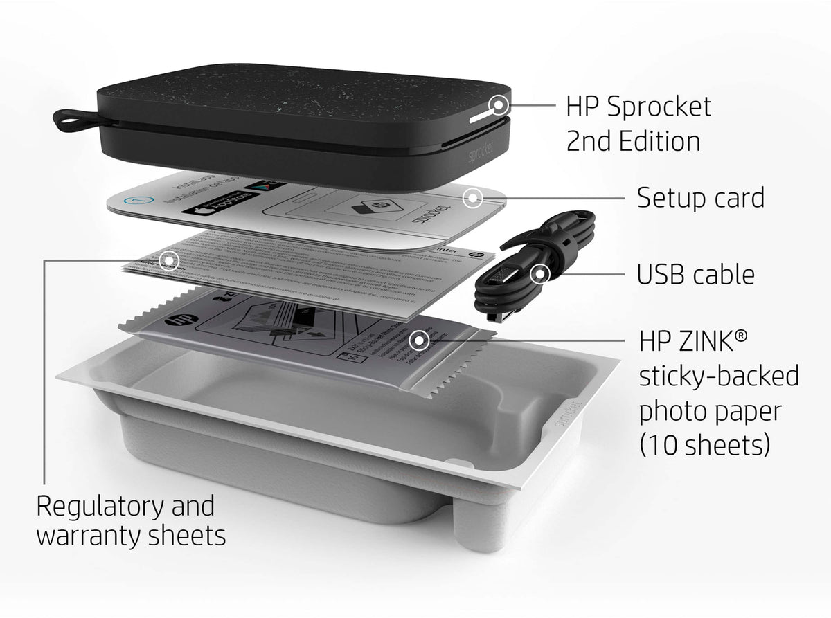 HP Sprocket 2x3 Portable Instant Photo Printer 2nd Edition - Black