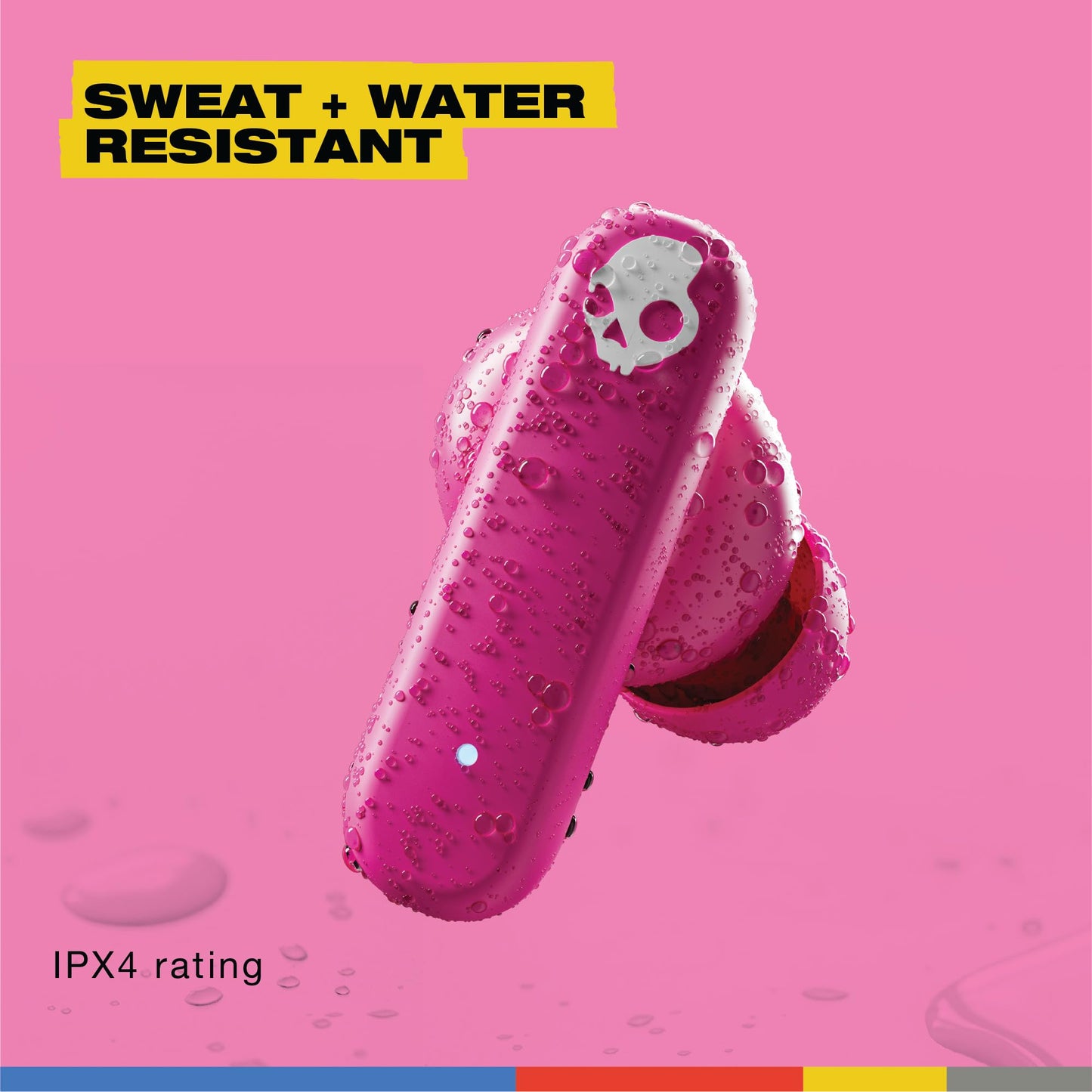 Skullcandy Smokin’ Buds Wireless Earbuds, Bluetooth Headphones, Noise Isolating Fit, Up to 20 Hours Battery, IPX4 Sweat and Water Resistant, Microphone for iPhone Android - Pink